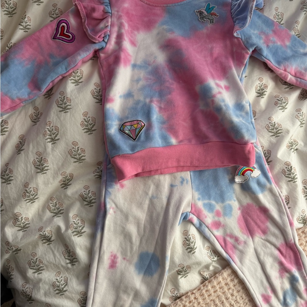 Lola + The Boys Pink and Blue Tie-Dye Pajama Set